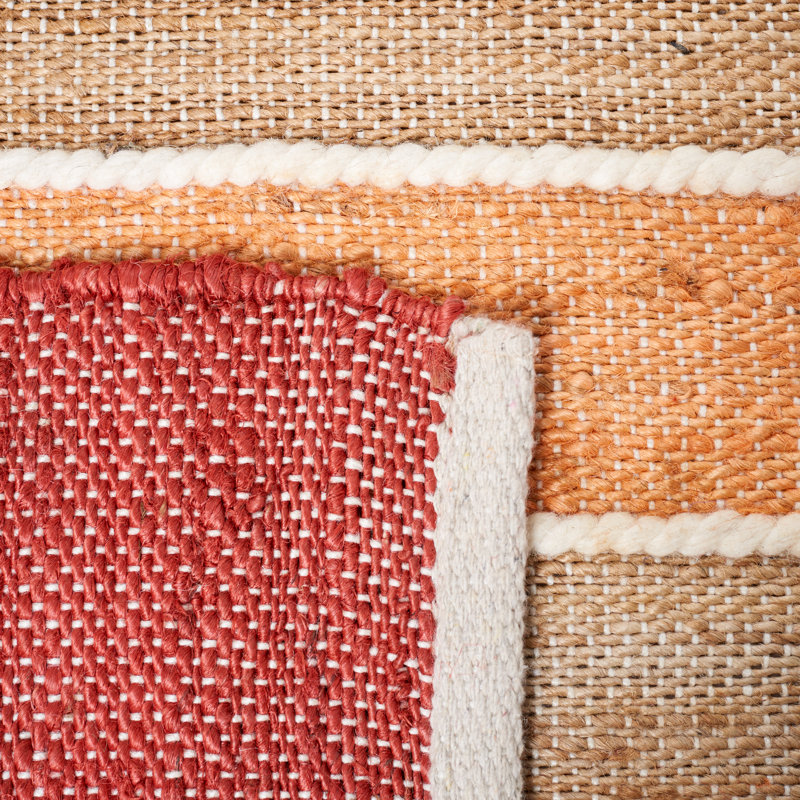 Alassane Hand Woven Jute/Cotton/Wool Striped Rug in Rust/Red, Runner 2'3" x 8'