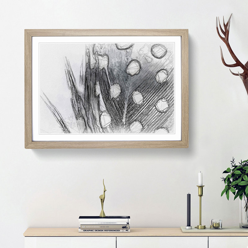 Spotted Feather in Abstract - Picture Frame Graphic Art Print, 48cm H x 65cm W x 2cm D, Oak Framed