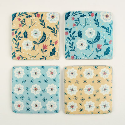 Ceramic Square 4 Piece Coaster Set
