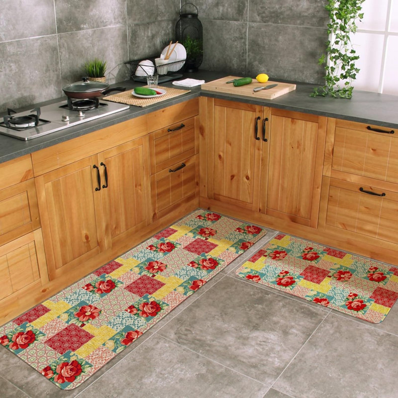 Ensemble de 2 tapis de cuisine rétro à imprimé floral pour la cuisine et la salle à manger, ensemble de 2 pièces multicolores