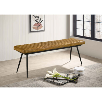 Tufted Faux Leather Dining Bench With Metal Legs, Perfect For Stylish And Comfortable Additional Seating In Any Room.