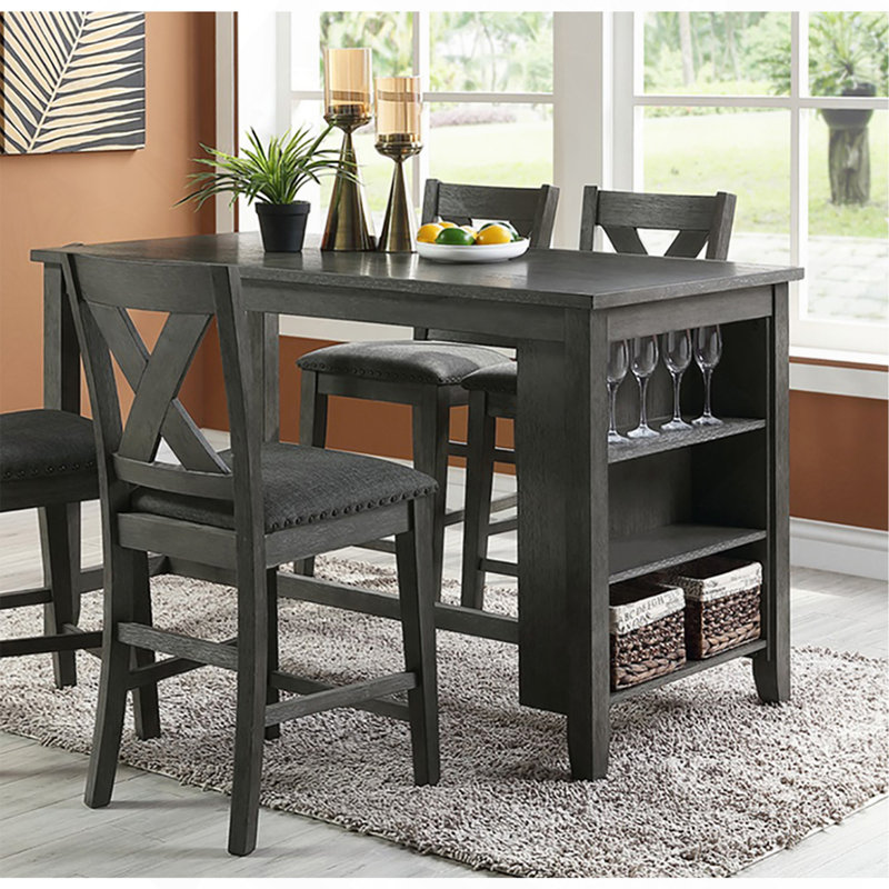 Table de salle à manger rectangulaire en bois à hauteur de comptoir avec rangement en noir