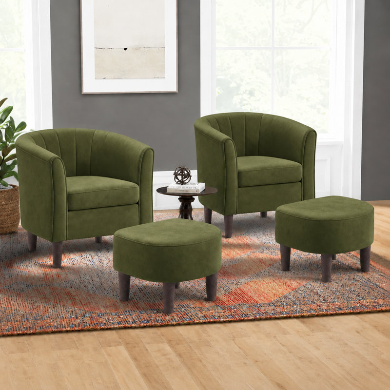 Fauteuil demi-tonneau rembourré avec repose-pieds 27,4 po Torince (ensemble de 2, H 26,8 po x l 27,4 po x P 25,6 po, Vert