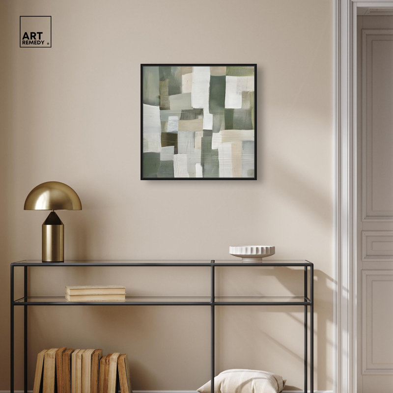 Décoration murale moderne sur toile Pade Jade Green I par , H 21 po x l 21 po, Cadre flottant noir