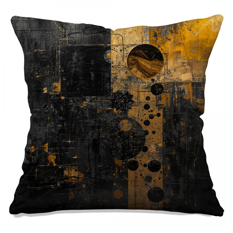 Coussins décoratifs noirs et noirs à motif abstrait, 18 x 18 pouces