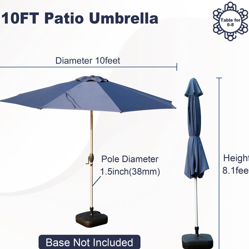 Parasol de jardin 10 pieds imperméable pour terrasse, jardin, piscine, bleu marine