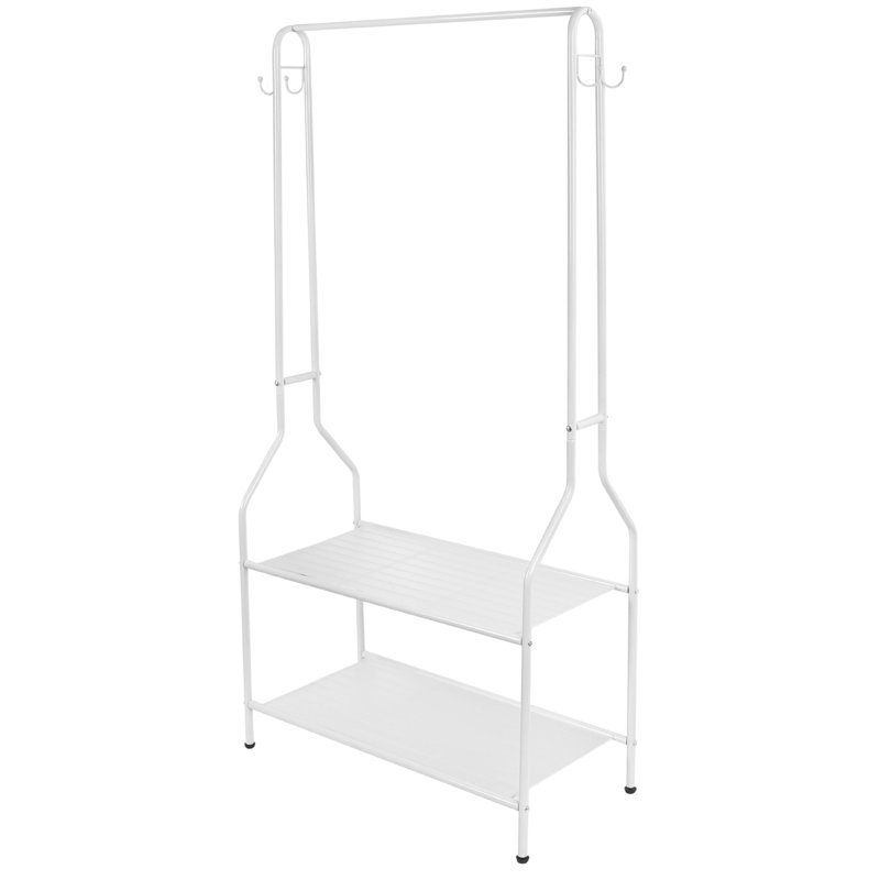 Aravind Clothes Rack Steel Clothing Rail With Two Shelves Hanging Hooks 5ft Height, White
