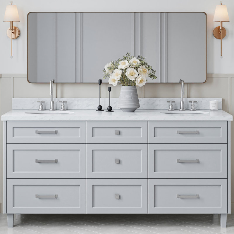 Meuble-lavabo double avec comptoir ARIEL, Gris, 60" - 61", Italian Carrara Marble