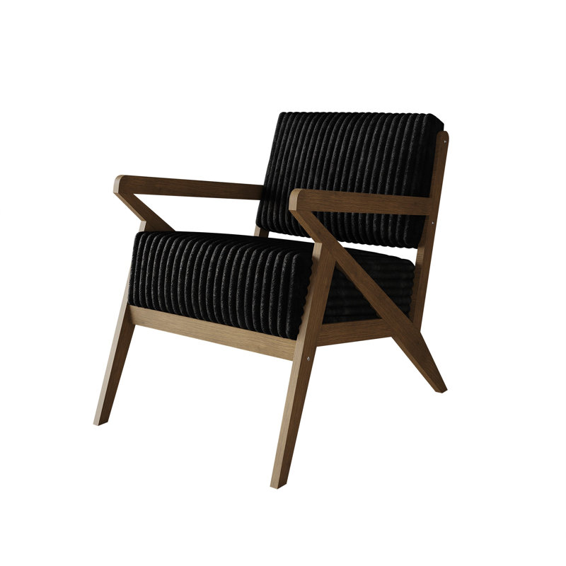 Velvet Upholstered Accent Chair, Walnut, Black
