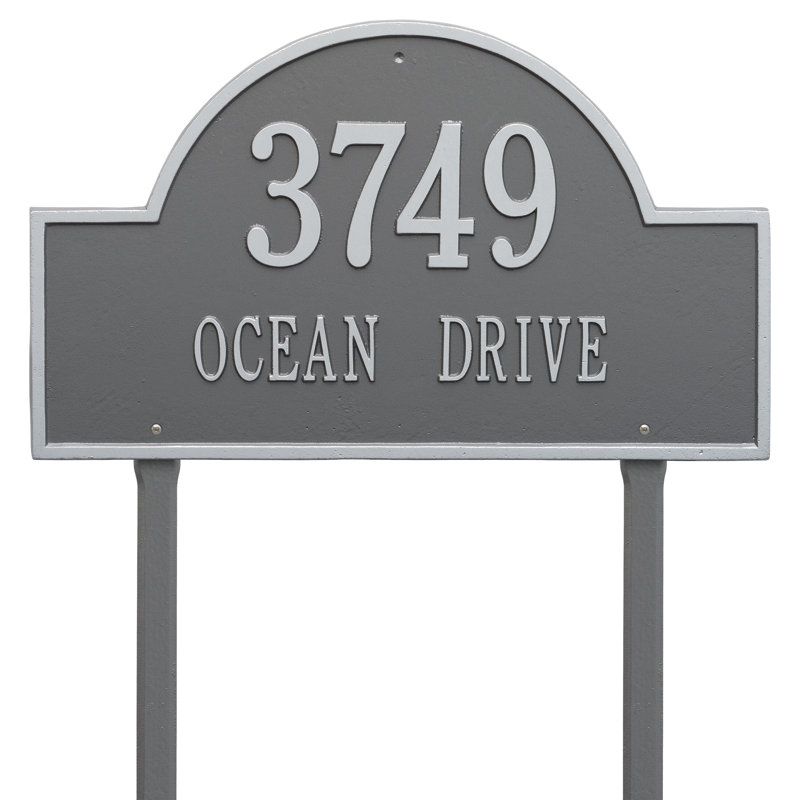 2-Line Lawn Address Sign, Pewter and Silver, Yes