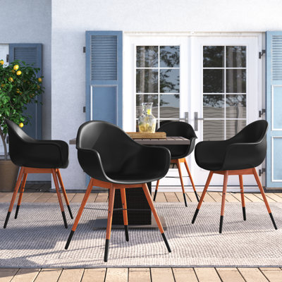 Karg Teak Finish Modern Patio Dining Black Chairs With Cushions (Set Of 4) by Zipcode Design