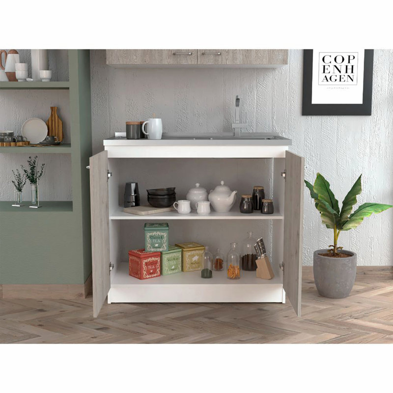 Évier utilitaire Oklahoma, armoire à deux portes, comptoir en acier inoxydable