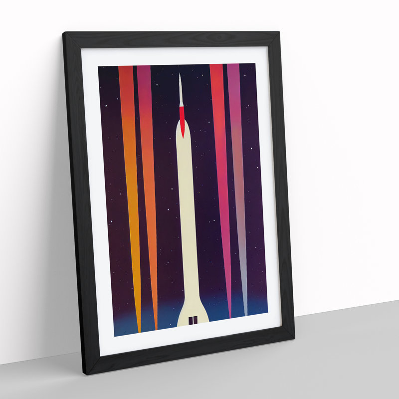 Artsy Spaceship Rocket - Wall Art, 46cm H x 34cm W, Black Framed
