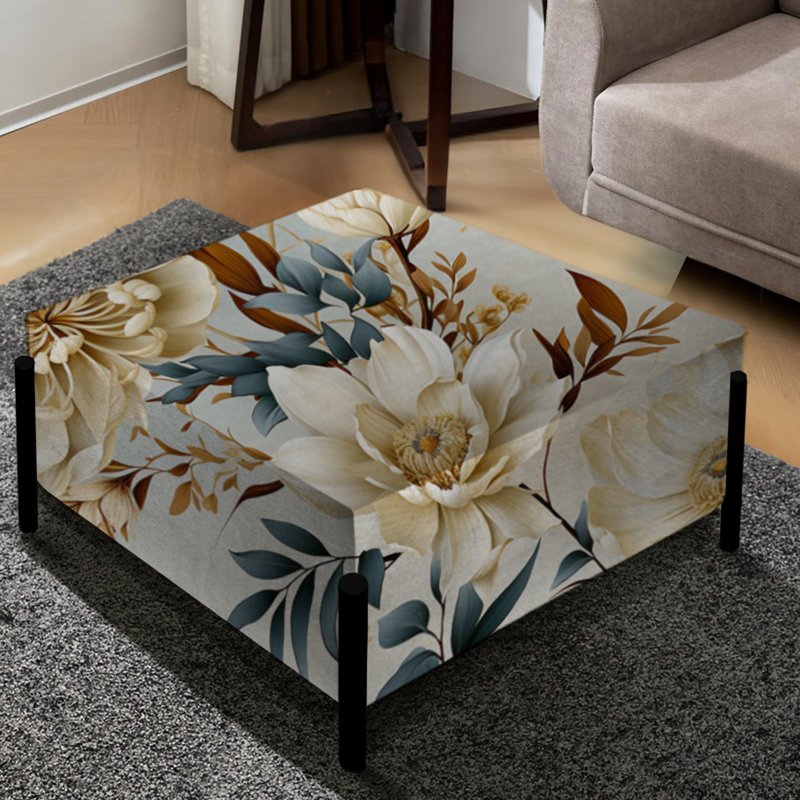 Green Green Coastal Serene Floral Harmony - Grand repose-pieds carré floral