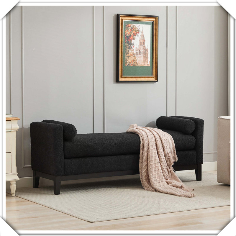 Élégant banc rembourré avec repose-pieds et repose-pieds, Noir, Noir