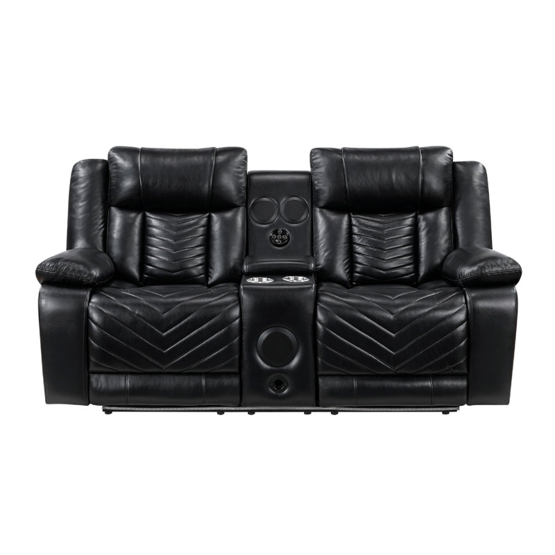 Marlow 78" Modern & Contemporary Faux Leather Power Reclining Loveseat with Wireless Speakers, USB Charging, LED Lighting, Cup Holders, and Hidden Storage.