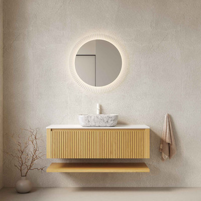 Meuble-lavabo 48 po avec lavabo, armoire de rangement flottante en contreplaqué avec tiroirs et tablette ouverte, lavabo en céramique à motif marbré et plateau en pierre frittée, pré-assemblé