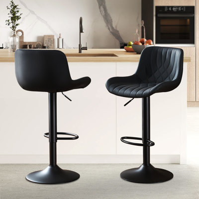 Swivel Adjustable Height Bar Stool With Pu Upholstery And Metal Frame by George Oliver
