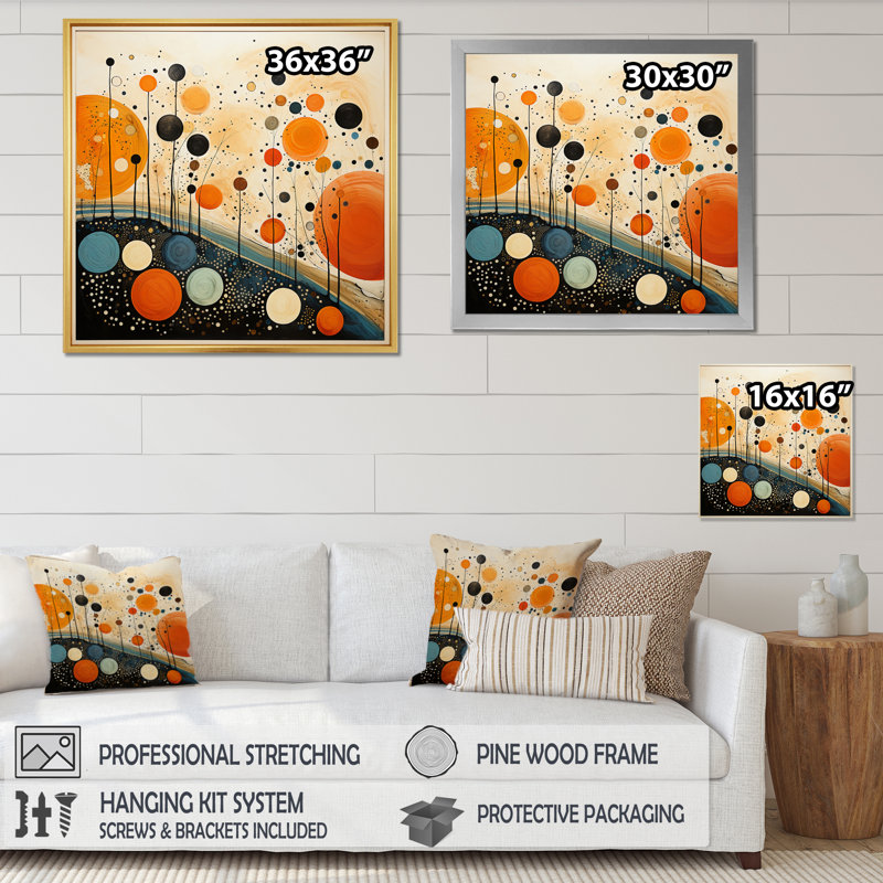 Décoration murale orange Mid Century Organic Harmony III - Abstrait Mid-Century, H 36 po x l 36 po x P 1,5 po, Toile tendue