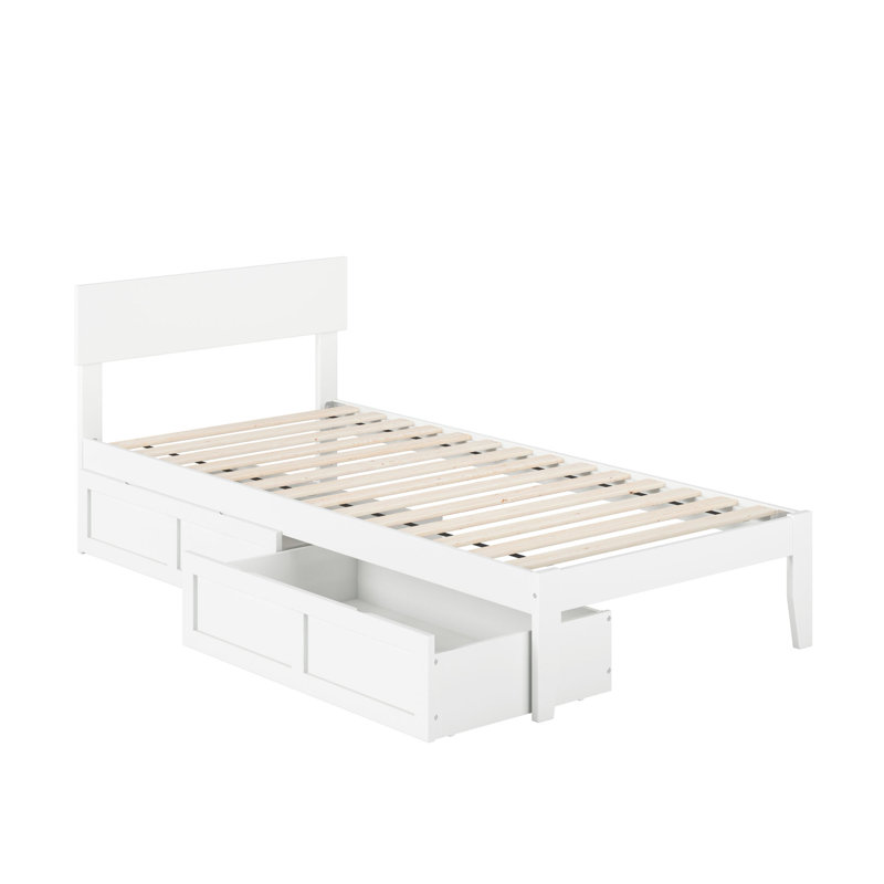 Lit plateforme avec rangement en bois Valeria Premium, Blanc, Simple TG