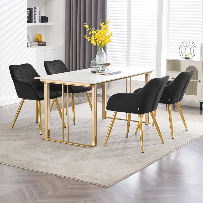 Palumbo Upholstered Dining Chair, Black, Gold, 1