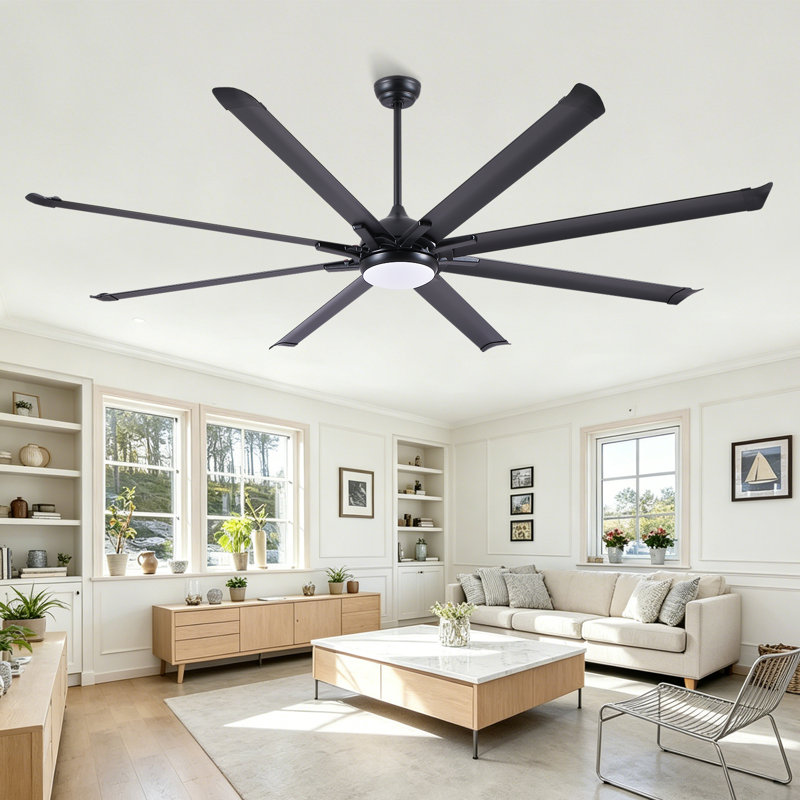 Ventilateur de plafond industriel standard à 8 pales avec télécommande et contrôle intelligent, 72 po de largeur