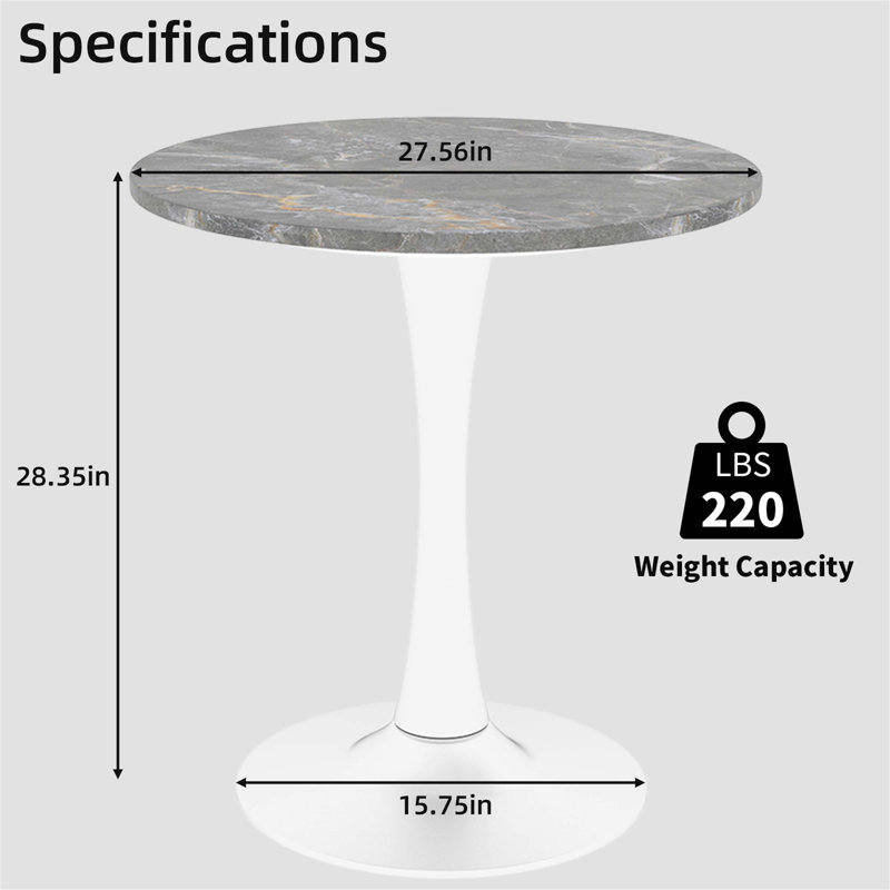 Marble-Top Round Side Table With Tapered Pedestal Base, Ideal For Living Room, Modern Minimalist Design, Gray, White