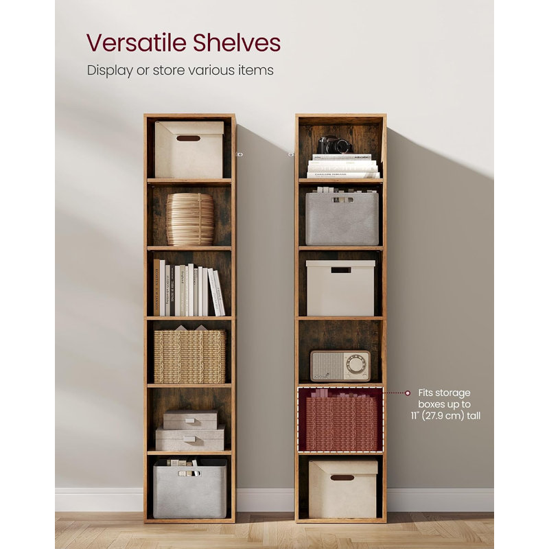 3-Tier Bookshelf, Open Storage Shelf, (6 Shelves) 178.5cm H x 40cm W x 24cm D, Rustic Brown