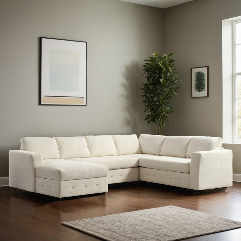 Canapé modulaire rembourré en U de 111 po pour salon, Polyester beige