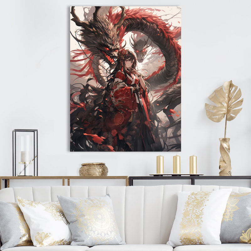 Red Princesse dragon I - femme asiatique, Toile tendue, H 44 po x l 34 po
