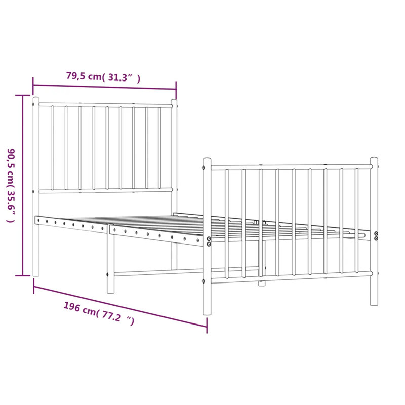 Lemual Metal Bed, 75 x 190 cm