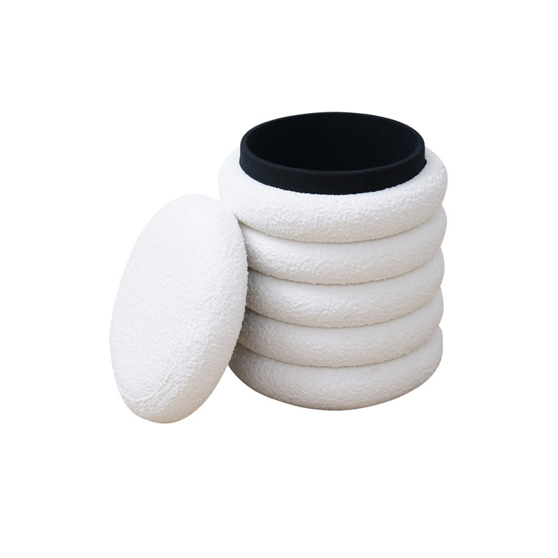 Omprakesh 38cm Wide Round Solid Colour Ottoman with Storage, White