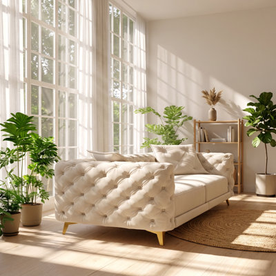 Nov 97.7" W x 37.4" D x 28" H Velvet Button Tufted 4-Seater Convertible Sleeper Sofa