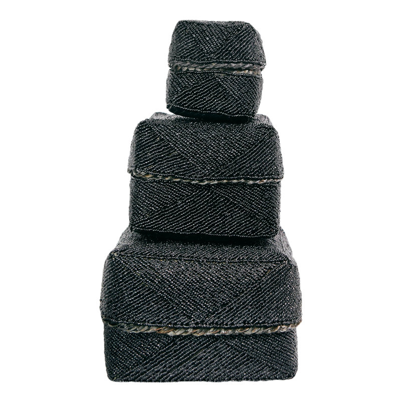 The Beaded Basket, 15 cm H x 20 cm W x 20 cm D, Black
