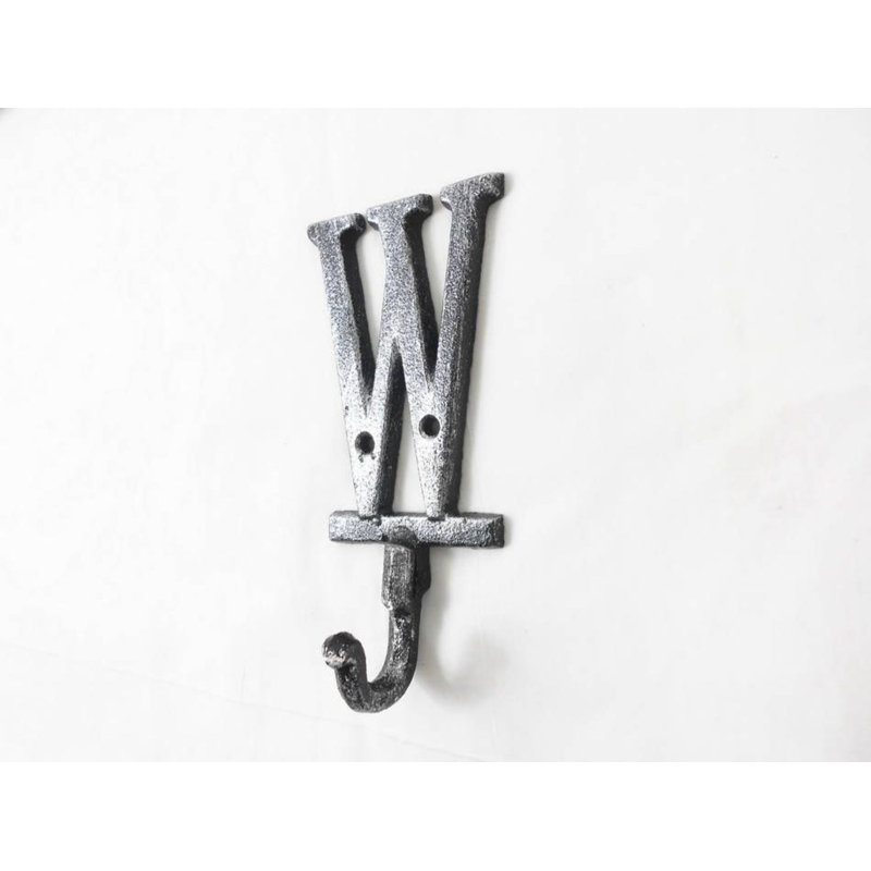Crochet mural alphabet en fonte lettre w, Argent