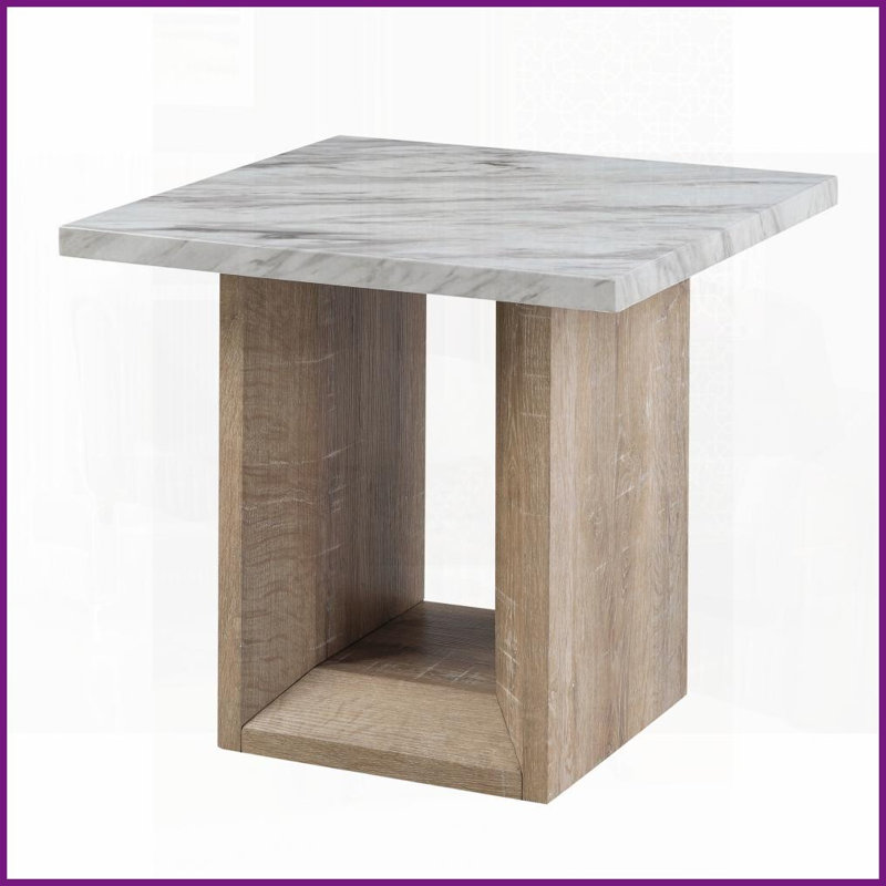 Table basse contemporaine en marbre Gregory avec finition en bois brun clair - surface facile à nettoyer Base de piédestal stable