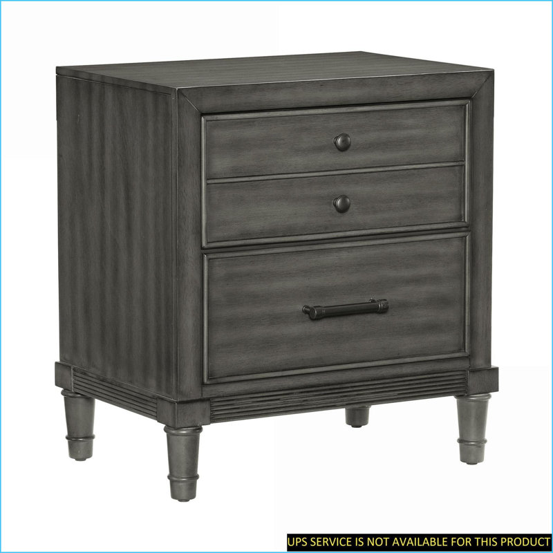 Table de chevet 2 tiroirs transitionnelle grise - bois et amp; Rangement en placage pour chambre à coucher