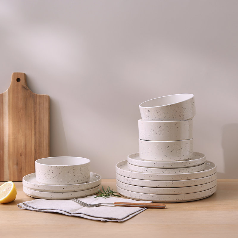 Delaenie Piece Stoneware Dinnerware Set - Service for 6, Cream