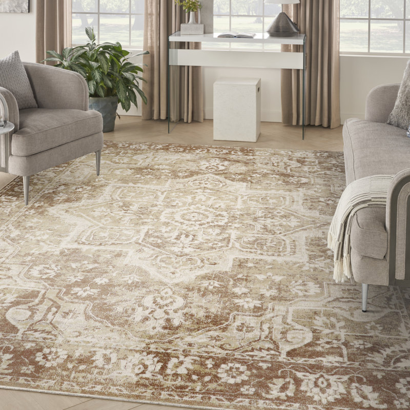 Tapis d'intérieur rouille lavable à la machine Bungalow Rose Covelle, Rectangle 10 pi x 14 pi