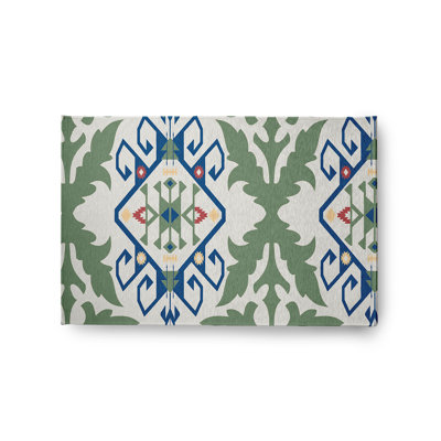 Tapis en chenille tissé à la machine Melchior en vert / blanc / bleu