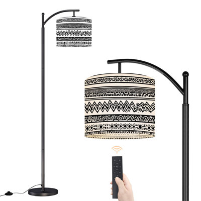 Arc Floor Lamp with Adjustable Lampshade Black White Tribal Standing Lamp 3 Color Temperatures Dimmable Tall Pole Lamp with Foot Switch for Bedroom