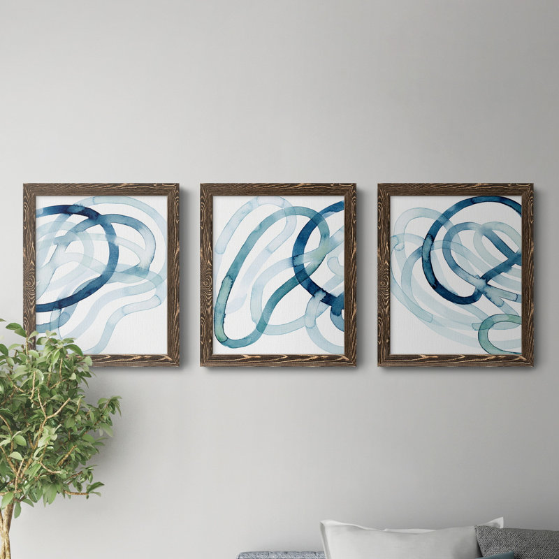 Lodge Pun III - Ensemble de 3 peintures sur toile encadrées, H 20 po x l 51 po x P 1,5 po, Noyer
