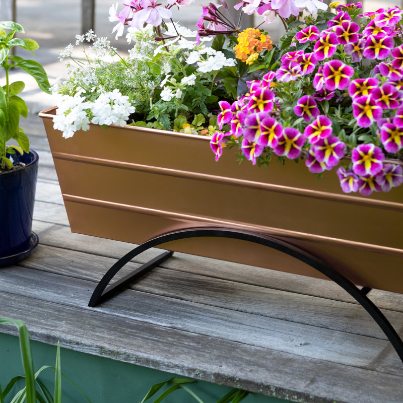 Medium Copper and Black Steel Outdoor Planter Box with Stand