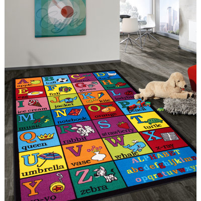 Jeromy Tufted Kids Purple/Blue/Orange Multi-Colored Non-Slip Rubberback Area Rug
