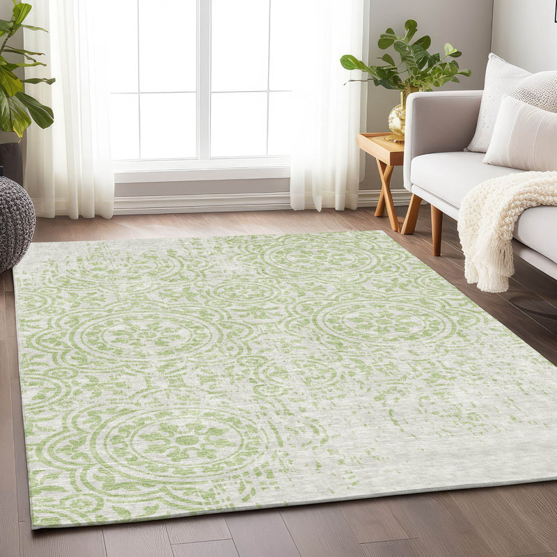 Premium Machine Washable Prisco Aloe Rug, Rectangle 5' x 7'6"