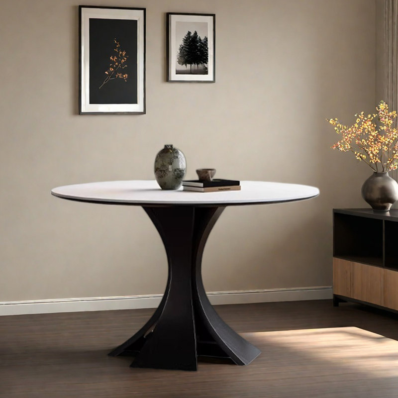 Table ronde multifonctionnelle à dalle de roche blanche, H 29,52 po x L 39,37 po x l 39,37 po