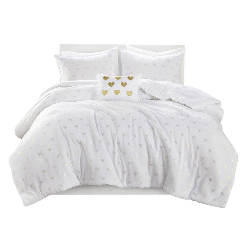 Édredon 4 pièces pour grand / double cœur en métal, 2 taies décoratives, 1 coussin, ULM ultra doux et lavable à la machine