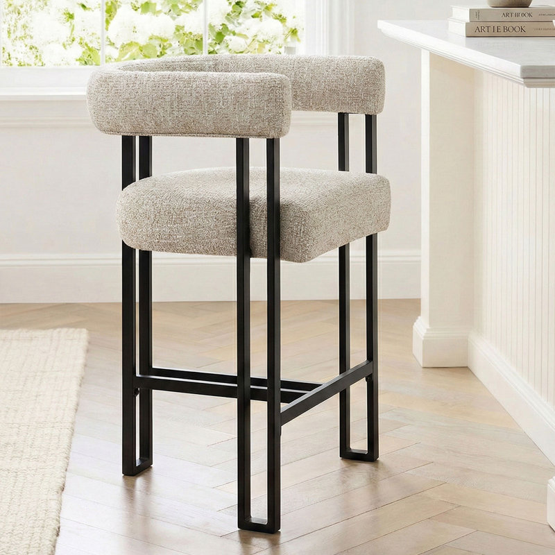 24" Upholstered Tweed Arm Counter Stool, Oatmeal