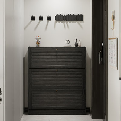 Black Solid wood Shoe Storage
