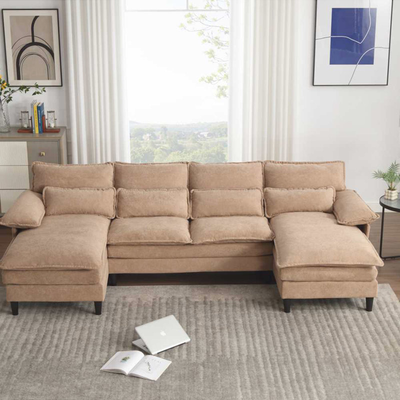 U Shaped Modular Sectional Sofa Couch, Brown Fabric